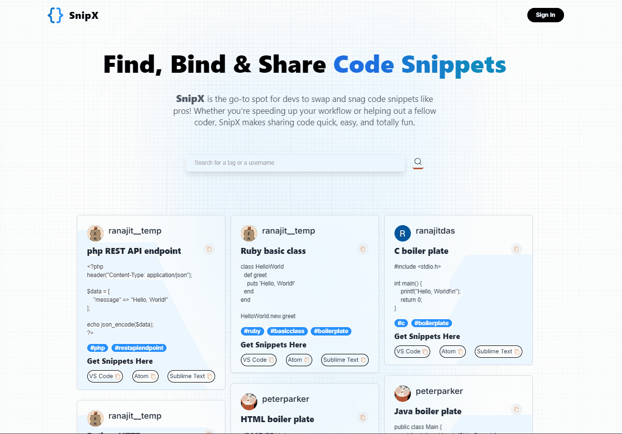 snipX - Snippet Sharing Platform